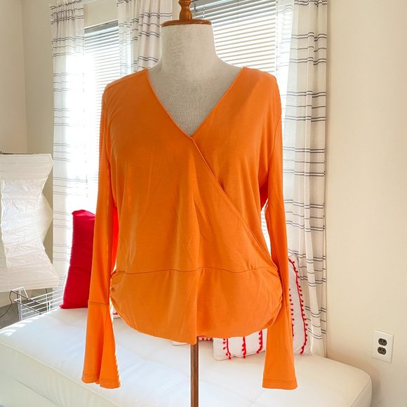 Soft Surroundings Orange Faux Wrap Long Sleeved Top US Medium NEW WITHOU… - Picture 2 of 8